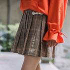 Embroidered Gingham Pleated Skirt