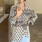 Patterned Oversized Shirt Black & Off-white - One Size