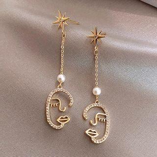 Rhinestone Face Print Dangle Earring 1 Pair - As Shown In Figure - One Size