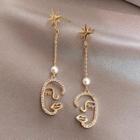 Rhinestone Face Print Dangle Earring 1 Pair - As Shown In Figure - One Size