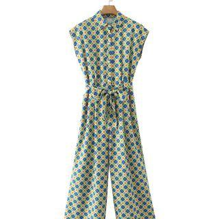 Cap-sleeve Pattern Jumpsuit