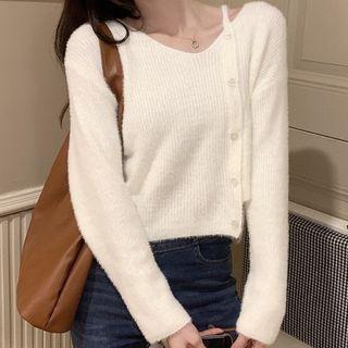 Asymmetric V-neck Cropped Sweater