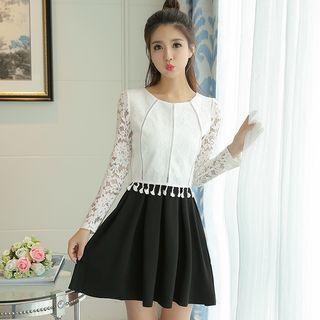 Lace Panel Two-tone A-line Dress