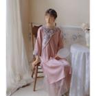3/4-sleeve Floral Embroidery Hanfu Midi Dress