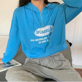 Half-zip Lettering Cropped Hoodie