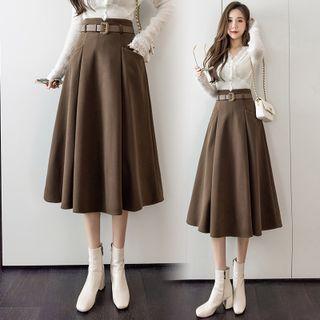 High Waist Pleated Midi A-line Skirt