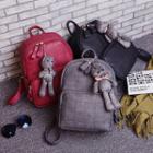 Stitched Faux Leather Backpack With Bear Charm