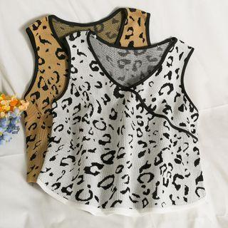Leopard-print Cropped Knit Tank Top