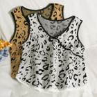 Leopard-print Cropped Knit Tank Top