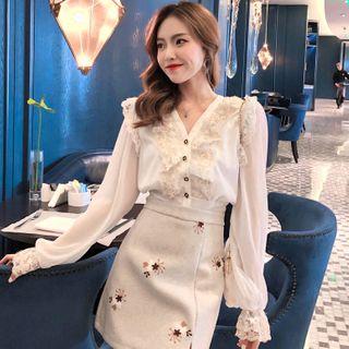 Lace Ruffled Chiffon Blouse