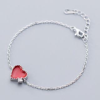 925 Sterling Silver Heart Bracelet S925 Silver Bracelet - One Size