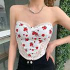 Lace Panel Floral Cropped Tube Top