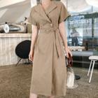 Double-breasted Dress With Belt Brown - One Size