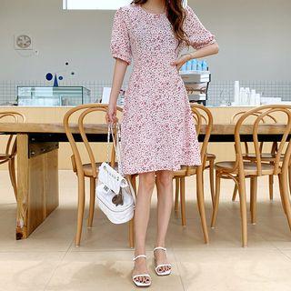 Balloon-sleeve Tie-waist Floral Dress