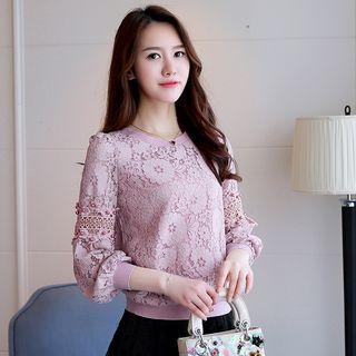 Faux Pearl Lace 3/4-sleeve Top