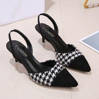 Cap-toe Houndstooth Kitten Heel Slingback Sandals