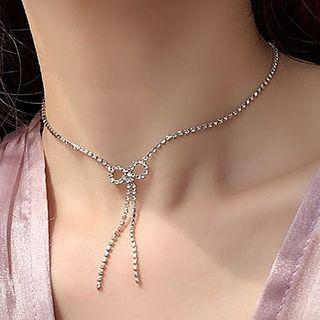 Alloy Bow Pendant Choker Necklace - Butterfly - Silver - One Size