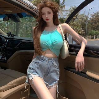 Chain-strap Twisted Crop Top