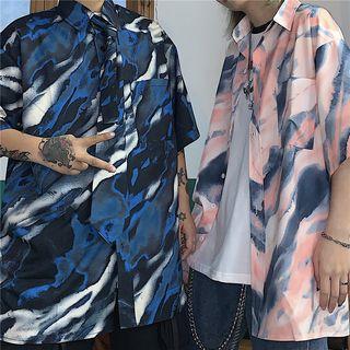 Couple Matching Set: Elbow-sleeve Tie-dyed Shirt + Tie