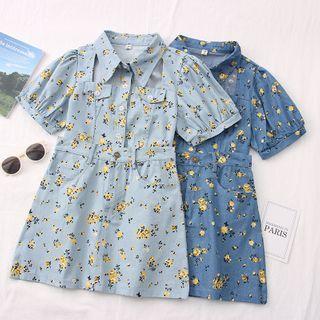 Set: Cutout Floral Denim Crop Shirt + High-waist Mini Skirt