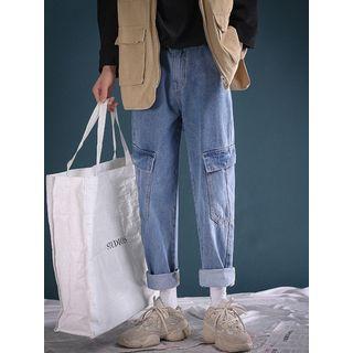 Cropped Denim Cargo Pants