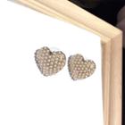 Faux Pearl Heart Earring 1 Pair - Silver Stud - Gold - One Size