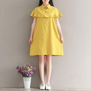 Ruffle Trim Cap-sleeve A-line Dress