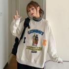Lettering Cartoon Embroidered Pullover