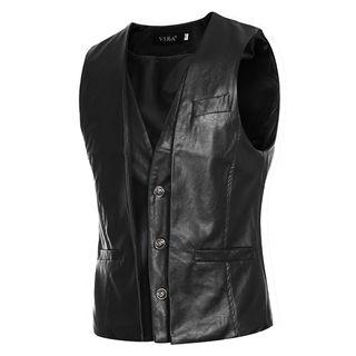Mock Two-piece Faux Leather Vest