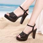 Perforated Ankle-strap High-heel Sandals