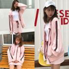 Set: Panel Hooded Zip Jacket + Tie-waist A-line Skirt
