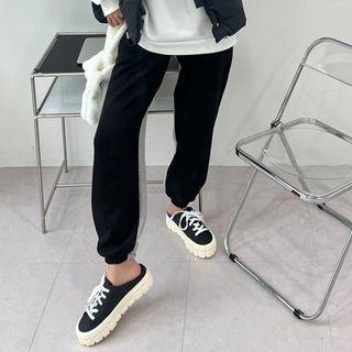 Contrast-panel Napped Jogger Pants Black & Gray - One Size