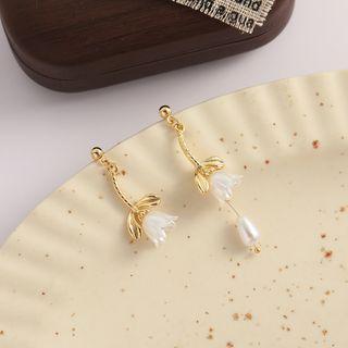 Sterling Silver Flower Drop Earring 1 Pair - Gold & White - One Size