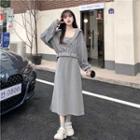 Set: Spaghetti Strap Midi A-line Dress + Zip Hoodie