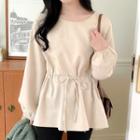 Plus Size Bishop-sleeve Tie-waist Blouse