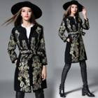 Floral Embroidered Long-sleeved Slim Long Sheath Dress