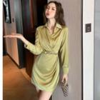 Long Sleeve Placket Satin Mini Dress