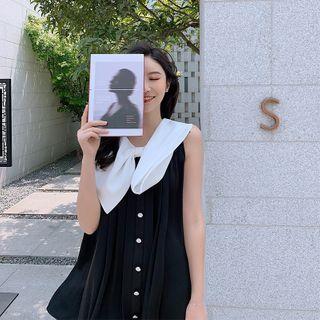 Contrast Collar Sleeveless Button Mini A-line Dress