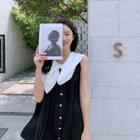Contrast Collar Sleeveless Button Mini A-line Dress