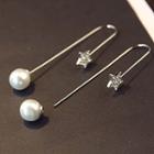 Rhinestone Star Faux Pearl Threader Earrings