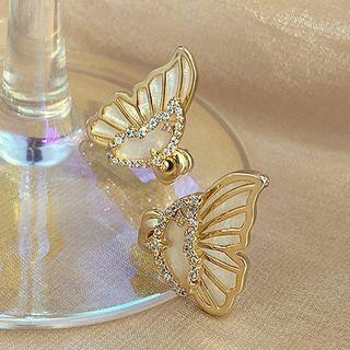 Butterfly Stud Earring 1 Pair - Silver - Rhinestone - Gold - One Size