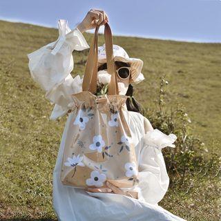 Floral Print Drawstring Tote Bag Curcumin - One Size