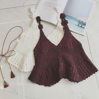 Cropped Open Knit Camisole White - One Size