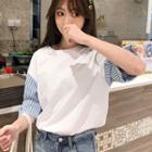 Elbow Sleeve Striped Panel Top