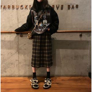 Gingham Pleated A-line Skirt As Shown As Figure - One Size