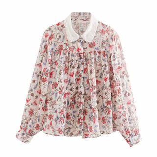 Floral Print Long-sleeve Chiffon Shirt