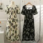 Printed Square-neck Smocked Maxi Dress