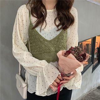 Dot Bell-sleeve Top / Lace Camisole Top