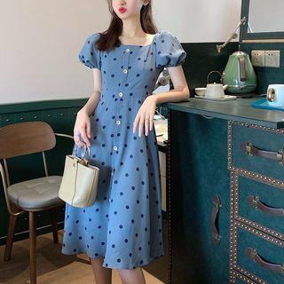 Dot Short-sleeve Dress As Figure - One Size