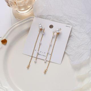 Faux Pearl Fringed Earring 1 Pair - 925silver Earrings - One Size
